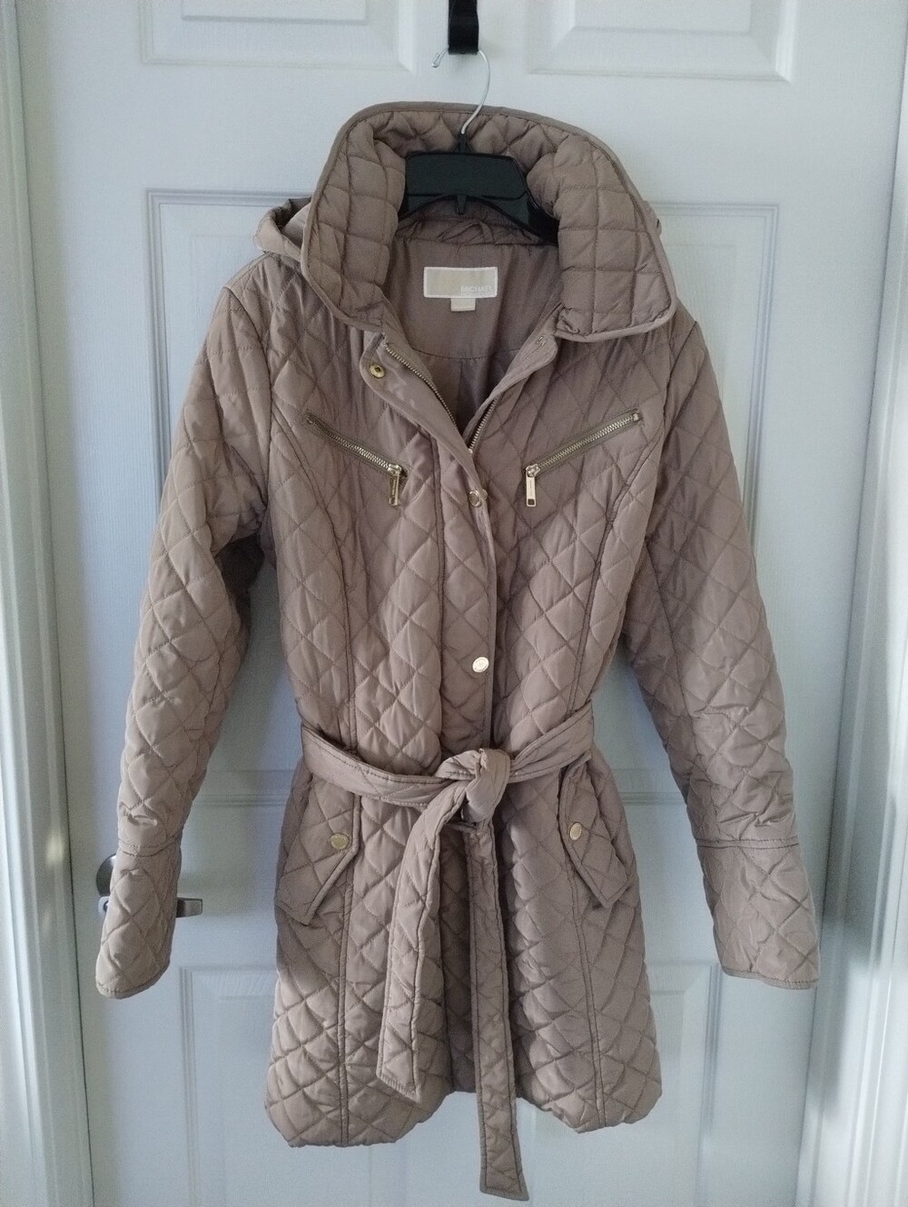 MICHAEL Michael Kors Quilted Belted Coat Size L